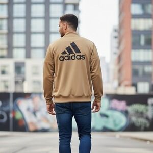 Adidas Bomber Jacket Adult 2X? Brown Tan Full Zip Track Logo Training Athletic